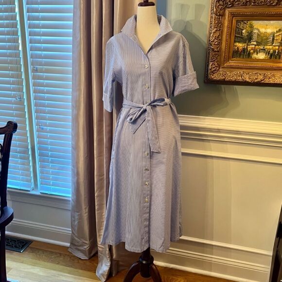 EUC‎ Hinson Wu Charlie Refined Cotton Stripe Check Shirt Style Midi Dress SMALL - Picture 5 of 10